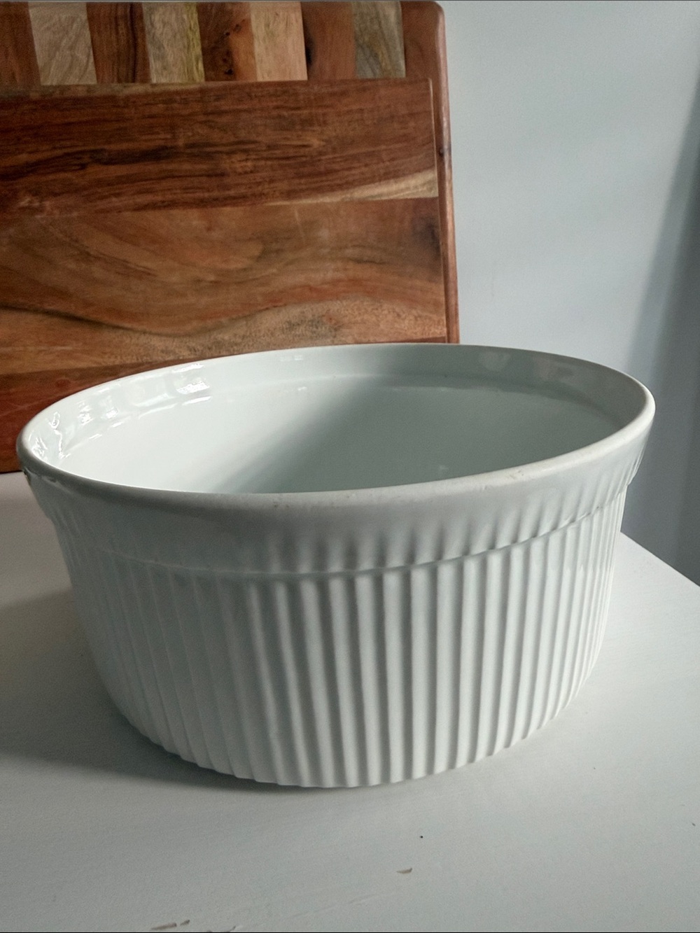 Vintage Large Apilco Porcelain France White Ribbed Soufflé Baking Dish